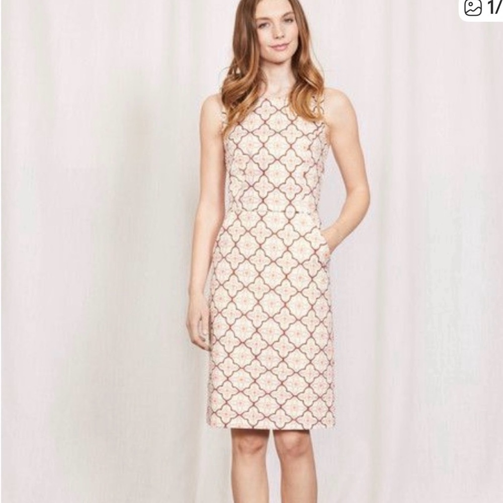 Boden Talia Trellis Sheath Drwss Cream and Pink Patterned Garment 10R - Picture 2 of 6